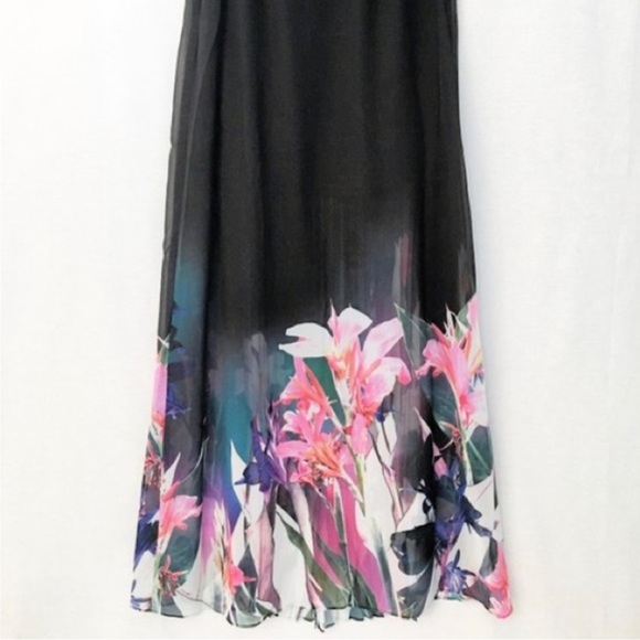 Women’s Black Floral Print Pleated Irresistible Iris Skirt Size 2 - Picture 6 of 7